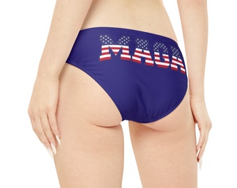 MAGA- Blue Loop Tie Side Bikini Bottom, Patriotic Mix and Match Bikini