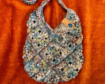 Multicolor Floral Design Granny Square Sparkle Crochet Bag