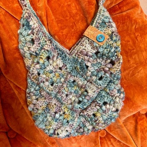 Multicolor Floral Design Granny Square Sparkle Crochet Bag zdjęcie 3