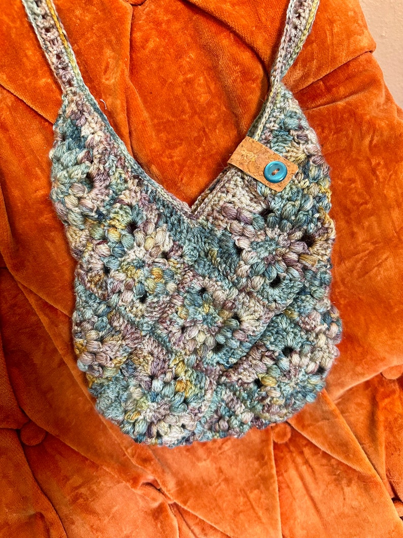 Multicolor Floral Design Granny Square Sparkle Crochet Bag zdjęcie 3