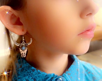 Skull Western Earrings with Turquoise