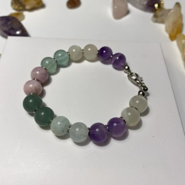 Moon Stone-Amethyst-Kunzite-Fluorite-Aquamarine Bracelet