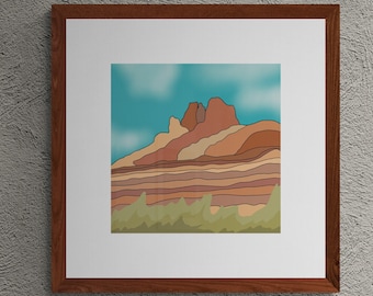 Modern Desert Landscape Art Print,Sedona Arizona Red Rock Country,Nature,Western Wall Art,Southwestern Artwork,Bedroom,Living Room Art