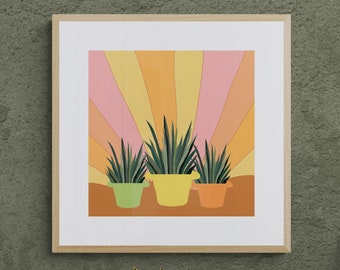 Desert Wall Art,Modern Southwestern Decor,Colorful Retro Sunset,Succulent Art,Arizona Art Print,Desert Art Print,Agave Plant,Desert Garden