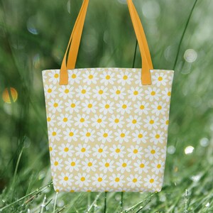 Daisy Tote Bag,Cute Large Reusable Bag,Shopping Tote,Book Bag,Gift For Mothers Day,Gift For Her,Gift For Gardener,Floral Shoulder Bag image 1