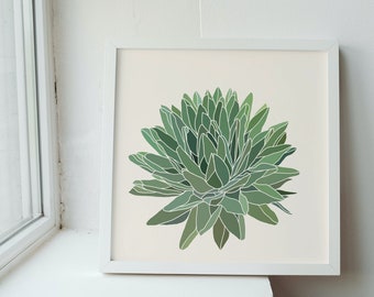 Queen Victoria Desert Succulent Art Print/Plant Artwork/Botanical Print/Agave Art/Minimal/Desert Wall Art