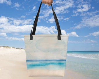Ocean Tote Bag,Seascape Watercolor Painting,Large Beach Bag,Summer Tote,Gift For Beach Lovers,Beach Bum,Surfer,Reusable Shopping Bag