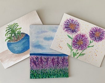 Hand Painted Original Botanical Watercolor Art Greeting Cards,5x7 Blank Inside, Kraft Envelopes,All Occasion,Birthday,Thank You,Get Well