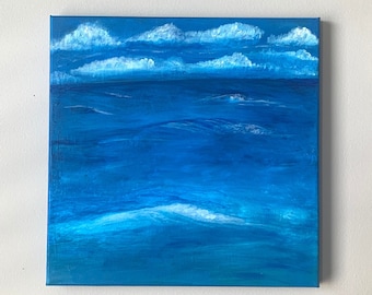 Original Ocean Painting,Seascape "Swell" Acrylic on Canvas Wall Art, 12x12 Modern Coastal Artwork, Blue Abstract Art,Gift for Ocean Lover