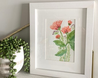 Framed Original Watercolor Painting,Hand Painted Flowers,Botanical Wall Art,Gift For Mother's Day,Floral Art,Flower Painting For Mom