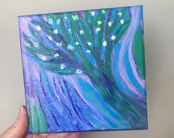 Original Abstract Painting-The Whispering Tree-Small 6x6 Acrylic on Canvas,Colorful Hand Painted Wall Art,Nature Inspired,Unique Gifts