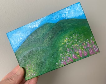 Small Landscape Original Painting,Mini Artwork,Acrylic on Canvas Board,4x6,Free Gift Wrap,Signed by Artist,Gift For Nature Lover and Hikers