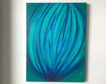 Large Abstract Painting,Original Acrylic on Stretched Canvas,18x24,Blue,Green,Modern Wall Art,Bedroom,Living Room Decor