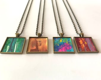 Hand Painted Abstract Art Pendant,Original Painting,One of a Kind Unique Gift,Handmade Jewelry,Wearable Art,Colorful Unisex Necklace