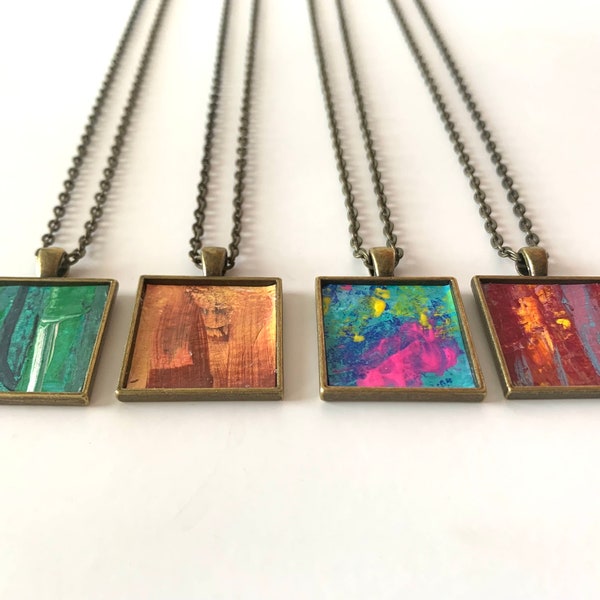 Hand Painted Abstract Art Pendant,Original Painting,One of a Kind Unique Gift,Handmade Jewelry,Wearable Art,Colorful Unisex Necklace