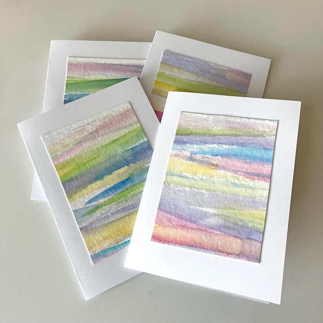 Hand Painted Watercolor Art Notecard Set,set of 4 Blank Inside 4
