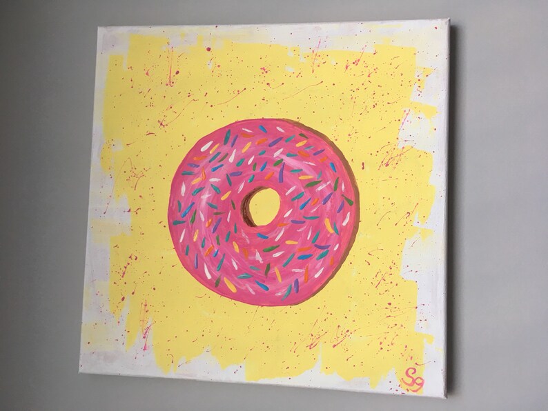 Pink Sprinkle Donut Original Painting Etsy