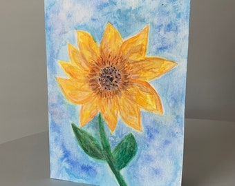 Original Sunflower Watercolor Greeting Card,Blank Inside,5x7 With Brown Kraft Envelope,All Occasion Cards,Birthday,Mother's Day,Not a Print