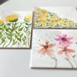 Set of 3 Hand Painted Original Botanical Watercolor Art Greeting Cards, 5x7 Blank All Occasion,Kraft Envelopes,Flower Paintings,Hostess Gift