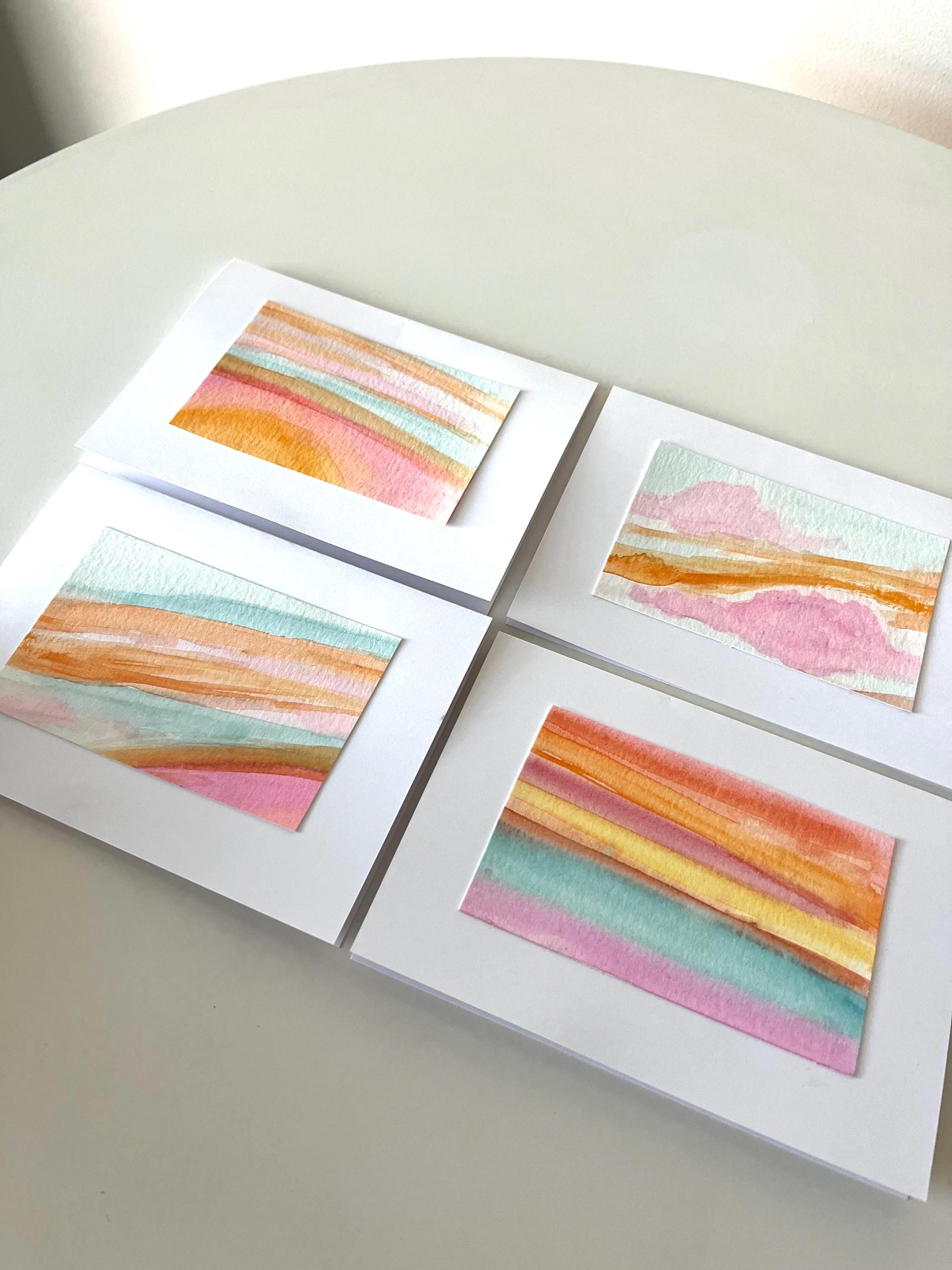 Hand Painted Watercolor Note Card Set - Original Abstract Desert Sky ...
