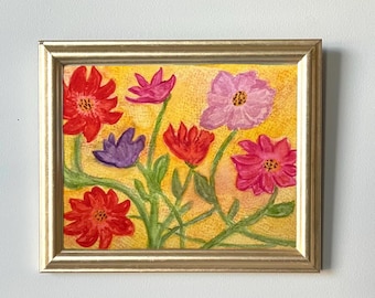 Original Floral Watercolor Painting,Colorful Garden Flowers Artwork, Small 5x7 Botanical Art