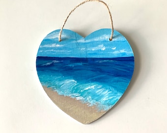 Hand Painted Ocean Heart,Coastal Beach Decor,Seascape-One-of-a-Kind-Original Painting,Unique Gift For Valentines Day,Free Gift Wrap