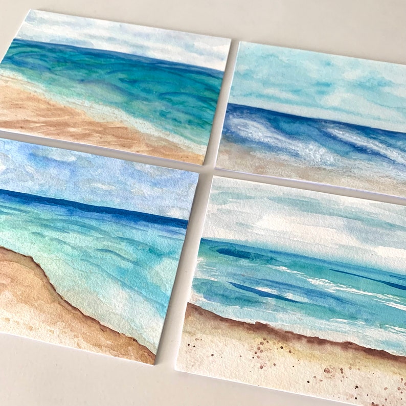 Hand Painted Original Ocean Watercolor Art Greeting Cards,5x7 Blank Inside,Beach Artwork,All Occasion,Set of 3,Gift For Surfer,Beach Bum image 1