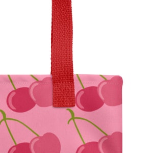 Cute Cherry Pattern Tote bag,Large Reusable Shopping Bag,Modern Colorful Red & Pink Summer Fruit Design,Groceries, Farmers Market,Library image 9