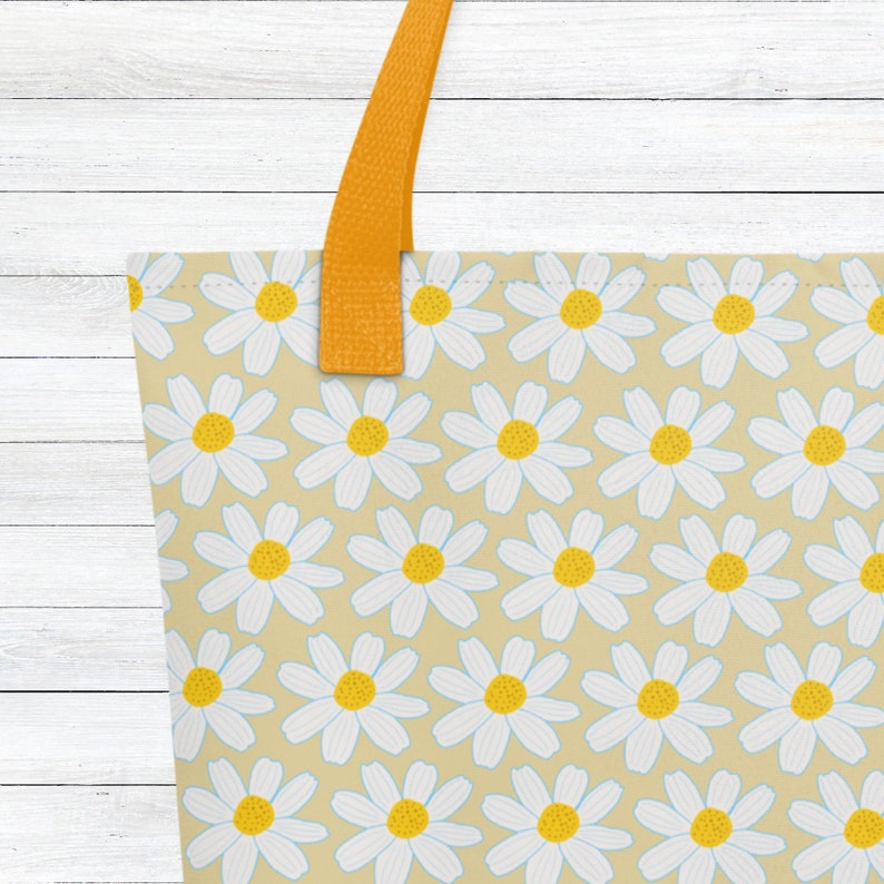 Daisy Tote Bag,Cute Large Reusable Bag,Shopping Tote,Book Bag,Gift For Mothers Day,Gift For Her,Gift For Gardener,Floral Shoulder Bag image 5