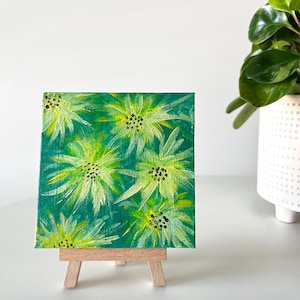 Small original painting canvas art with easel-mini desk decor shelf artwork-nature inspired flower art for bedroom colorful botanical art