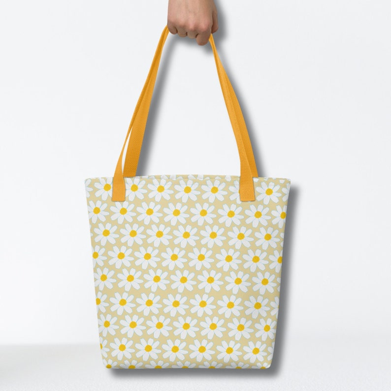 Daisy Tote Bag,Cute Large Reusable Bag,Shopping Tote,Book Bag,Gift For Mothers Day,Gift For Her,Gift For Gardener,Floral Shoulder Bag image 2