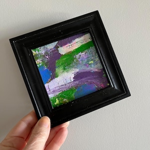Framed Abstract Mini Painting: Colorful Modern Art, 4x4 Hand Painted