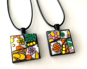 Best Friend Necklace For 2/Soul Sister Necklace/Handmade Mosaic Art Pendant/Best Friends Necklace Set/Mom/Daughter/Long Distance Gift/Unique