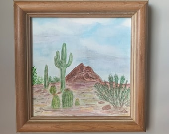 Framed Original Desert Landscape Watercolor Painting,Original Art,Southwest Wall Art,Arizona Artist,Cactus Painting,Desert Boho Painting