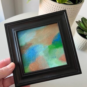 Framed Abstract Mini Painting: Colorful Modern Art, 4x4 Small Wall Decor