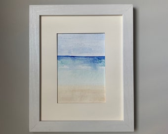 Framed Original Ocean Landscape Watercolor Painting and Bookmark Gift Set, Original Art,Hand Painted Seascape,Gift For Beach Bum,Surfer