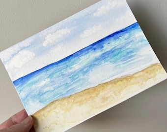 Hand Painted Ocean Blank Greeting Card, Watercolor Seascape 5x7, Beach Lover Art