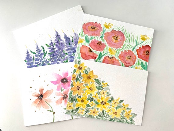 Variety Pack Original Watercolor Cards, Hand-painted Greeting