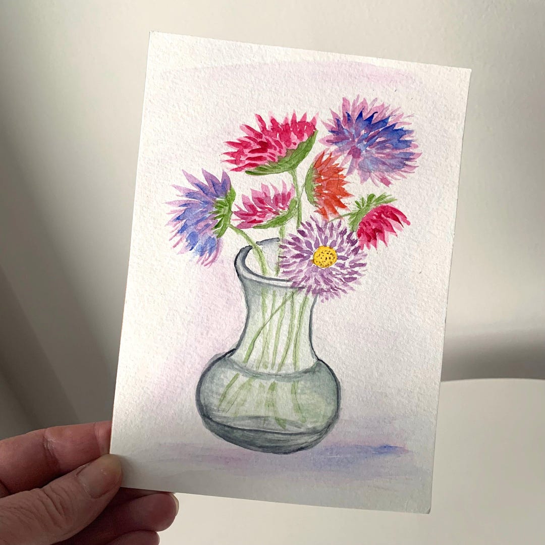 Hand Painted Floral Watercolor Blank Greeting Card - 5x7 Original ...