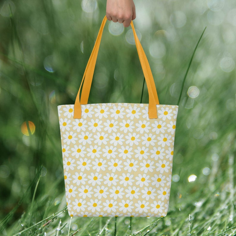 Daisy Tote Bag,Cute Large Reusable Bag,Shopping Tote,Book Bag,Gift For Mothers Day,Gift For Her,Gift For Gardener,Floral Shoulder Bag image 1