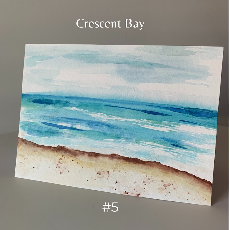 Hand Painted Original Ocean Watercolor Art Greeting Cards,5x7 Blank Inside,Beach Artwork,All Occasion,Set of 3,Gift For Surfer,Beach Bum 5 - Crescent Bay