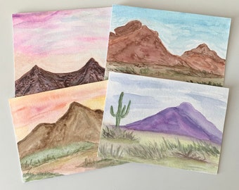 Hand Painted Original Desert Landscape Watercolor Art Greeting Cards,5x7 Blank Inside With Kraft Envelope,All Occasion,Birthday,Thank You