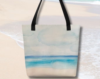 Ocean Tote Bag,Seascape Watercolor Painting,Large Beach Bag,Summer Tote,Gift For Beach Lovers,Beach Bum,Surfer,Reusable Shopping Bag