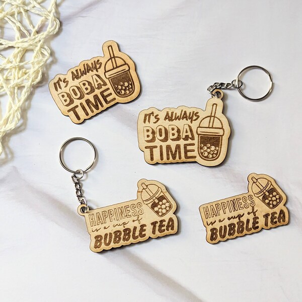 Boba time Keychain | Boba inspired | Wood Keychain | Wooden Magnet