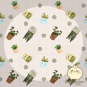 Cute Succulents Plants Seamless Pattern, Digital pattern, PNG download, Hand drawn, Digital design, House plant, Potted Plants