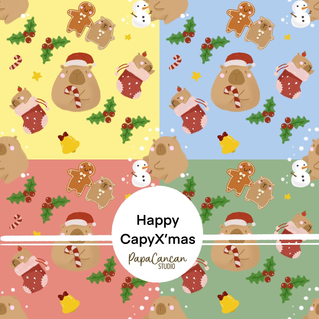 Happy Capy Christmas Seamless Pattern: Hand-drawn PNG (digital Download ...