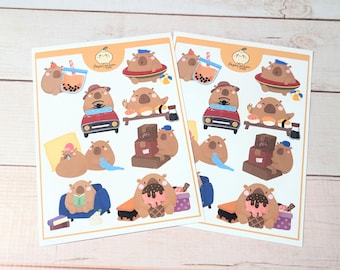 Capybara Sticker Sheet | Kawaii Decor | Planner | Journaling | Vinyl sticker | Hand-drawn