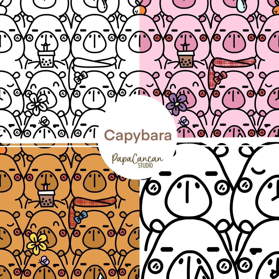 Hand-drawn Capybara Seamless Pattern: Printable Fabric Design (digital ...