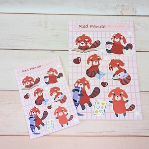 Red Panda Sticker Sheet | Kawaii Decor | Planner | Journaling | Vinyl sticker | Hand-drawn