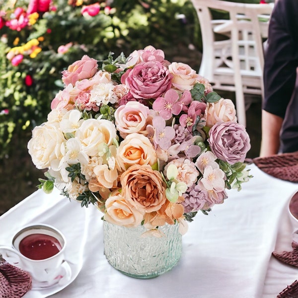 Kunstmatige bruiloftsbloemen | Bruidsboeket | Zijden roos pioenboeket | Bruiloft decoraties